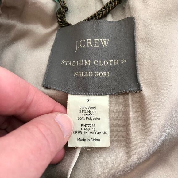 J Crew Stadium Cloth Nello Gori army green wool hooded overcoat size 2 - Picture 8 of 16